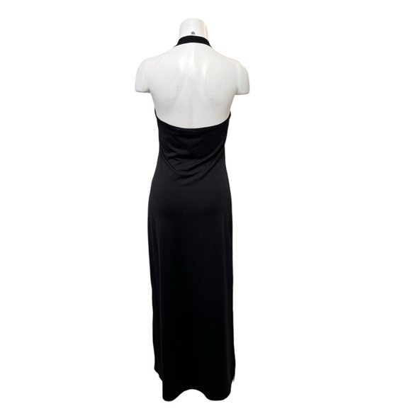 Vintage Esprit Black Halter Maxi Dress Side Slits Size Medium - Picture 2 of 7